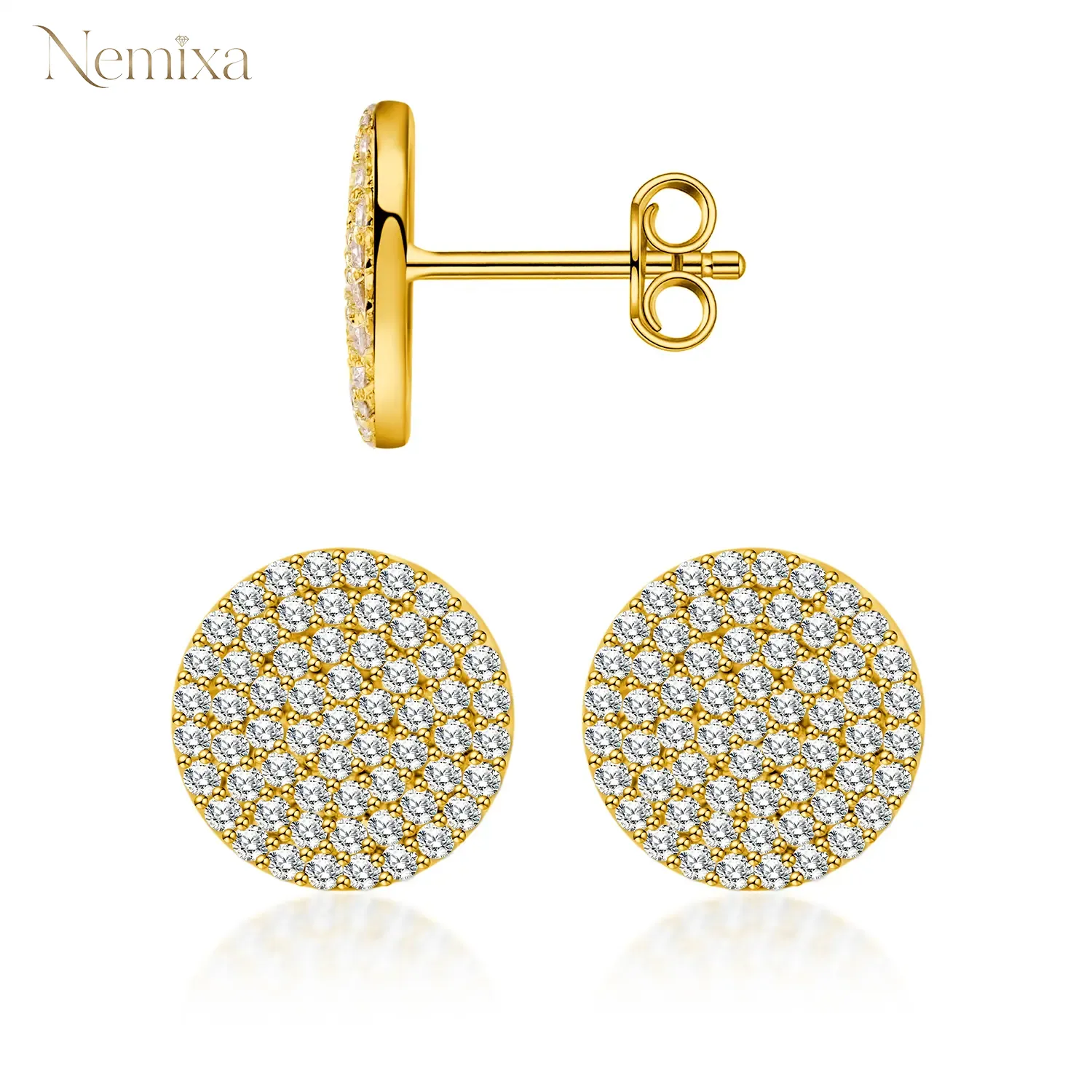 14K Gold-Plated Iced Out Circle Shape Earrings Moissanite Earring
