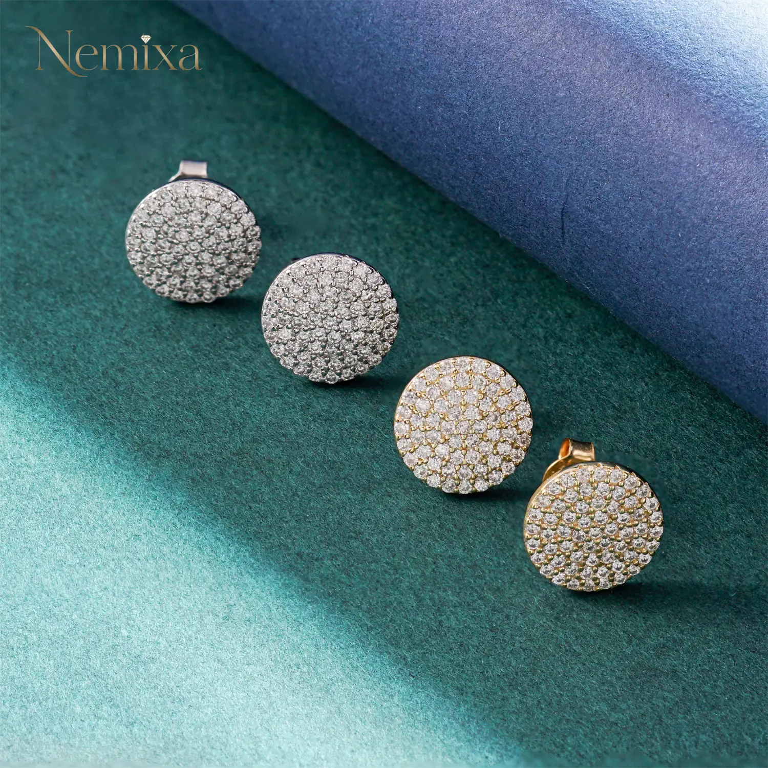 Nemixa S925 Iced-Out Circle Moissanite Stud Earrings, D Color VVS Lab-Created Moissanite-Nemixa