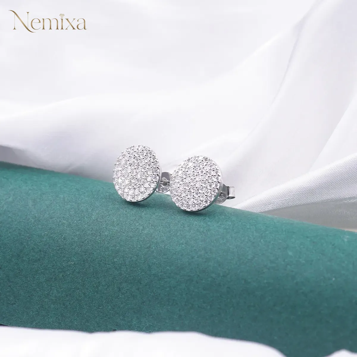 Nemixa S925 Iced-Out Circle Moissanite Stud Earrings, D Color VVS Lab-Created Moissanite-Nemixa