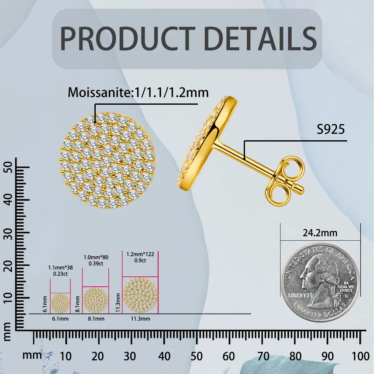 Nemixa S925 Iced-Out Circle Moissanite Stud Earrings, D Color VVS Lab-Created Moissanite-Nemixa