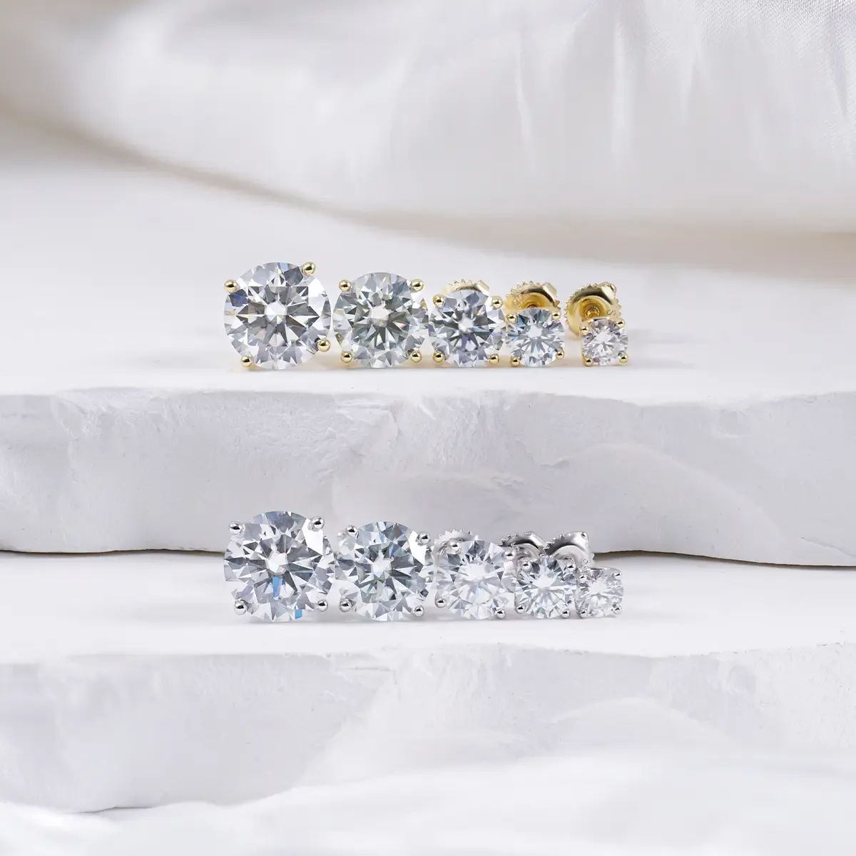 Nemixa S925 Four-Prong Moissanite Stud Earrings, D Color VVS Lab-Created Moissanite, Screw/Butterfly Back-Nemixa
