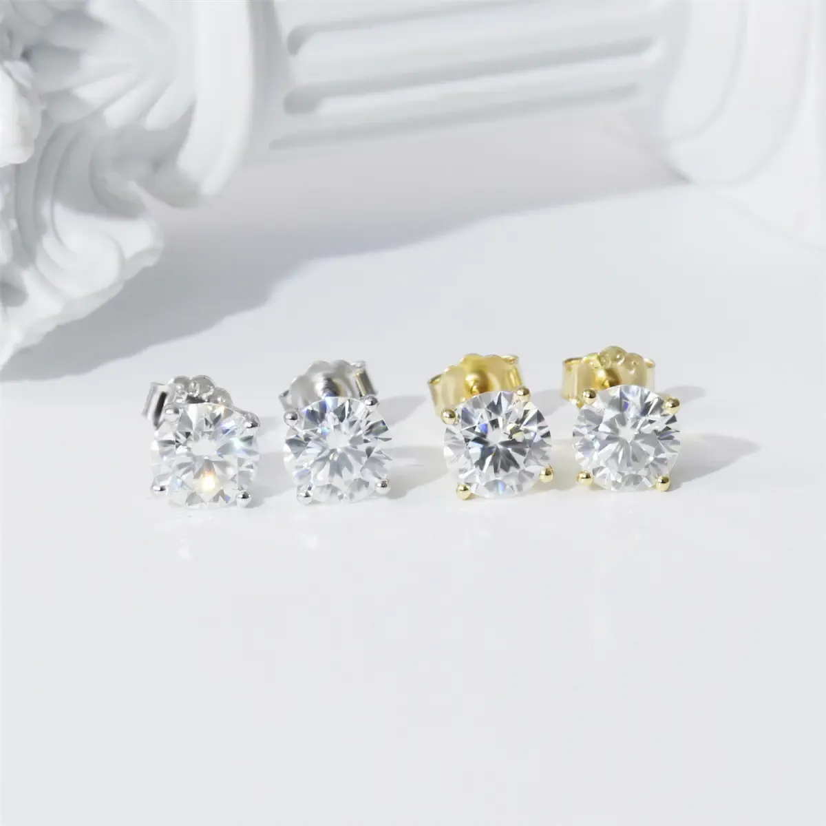 Nemixa S925 Four-Prong Moissanite Stud Earrings, D Color VVS Lab-Created Moissanite, Screw/Butterfly Back-Nemixa