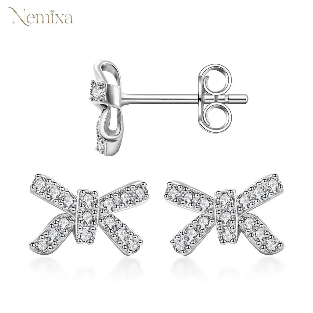 Bow Stud Earrings Bow-knot Earrings Synthetic Moissanite Stud Earrings Jewelry