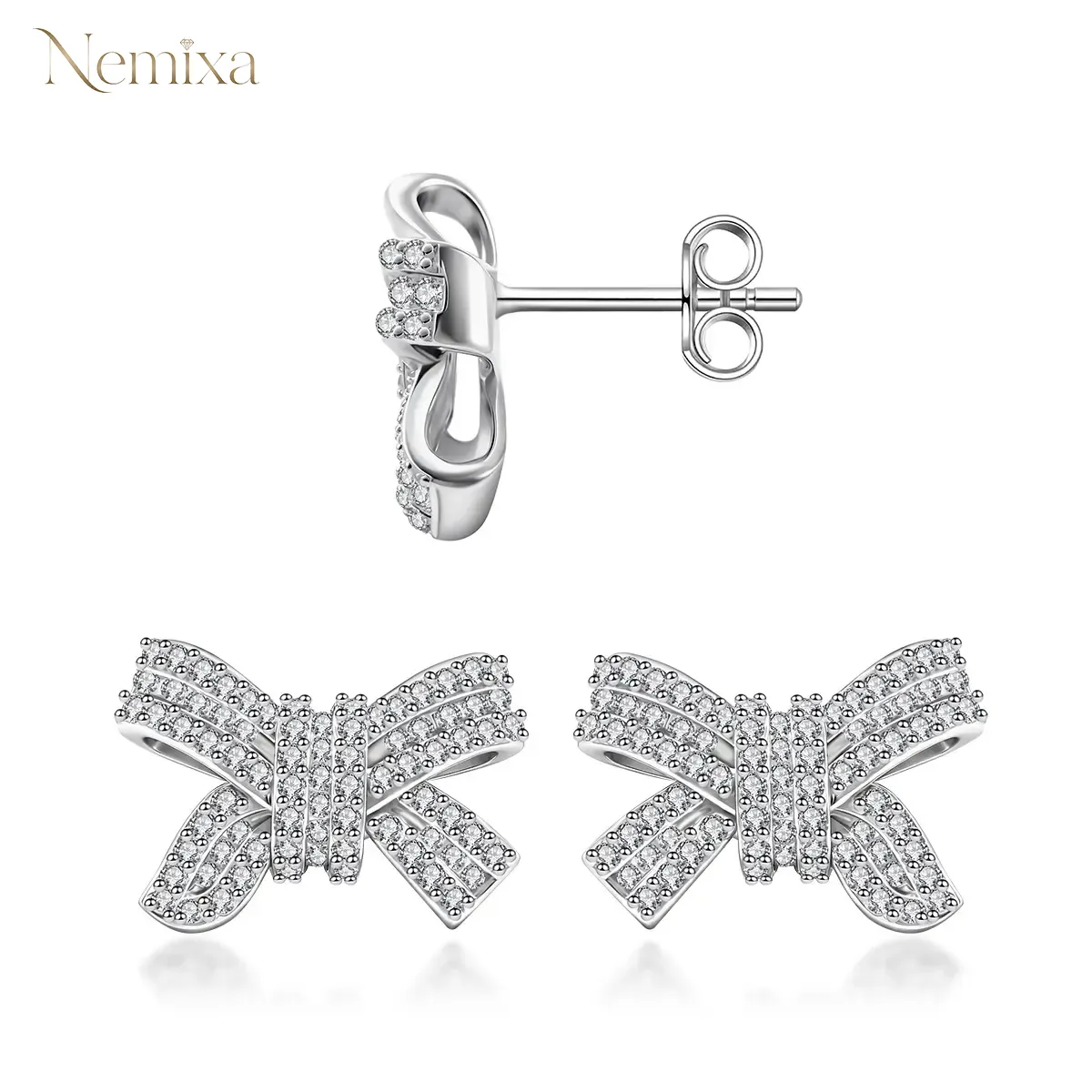 Bow Stud Earrings Bow-knot Earrings Synthetic Moissanite Stud Earrings Jewelry