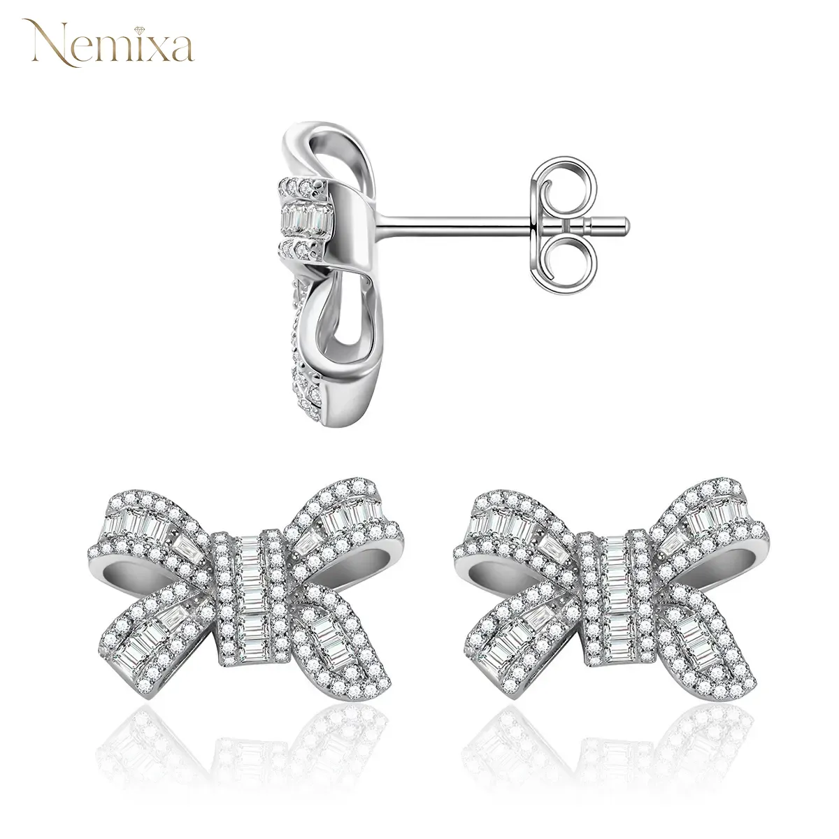 Bow Stud Earrings Bow-knot Earrings Synthetic Moissanite Stud Earrings Jewelry