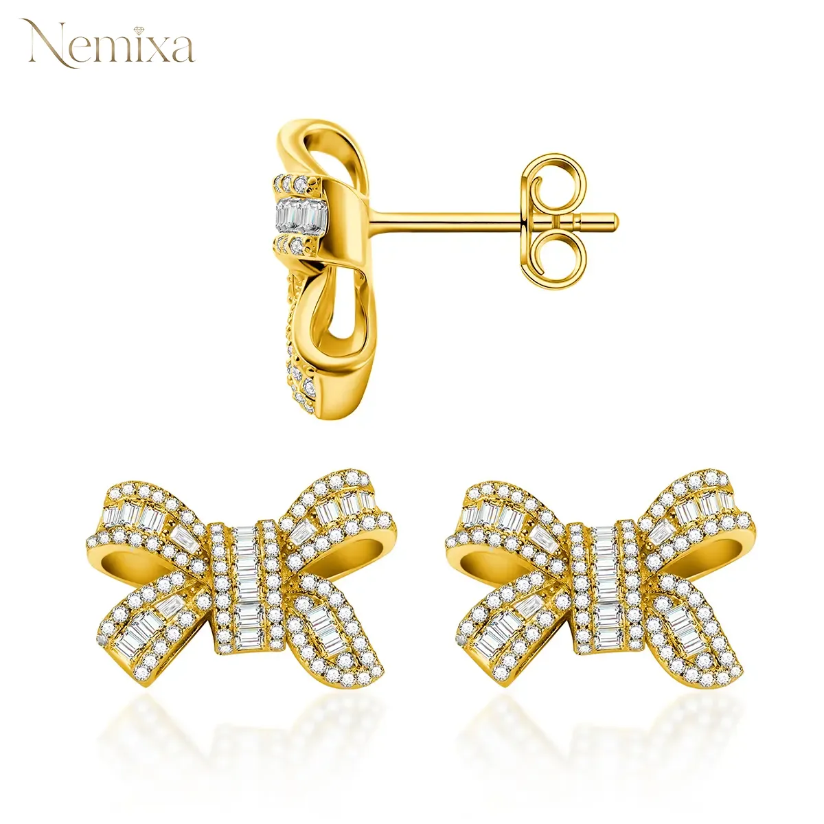 Bow Stud Earrings Bow-knot Earrings Synthetic Moissanite Stud Earrings Jewelry