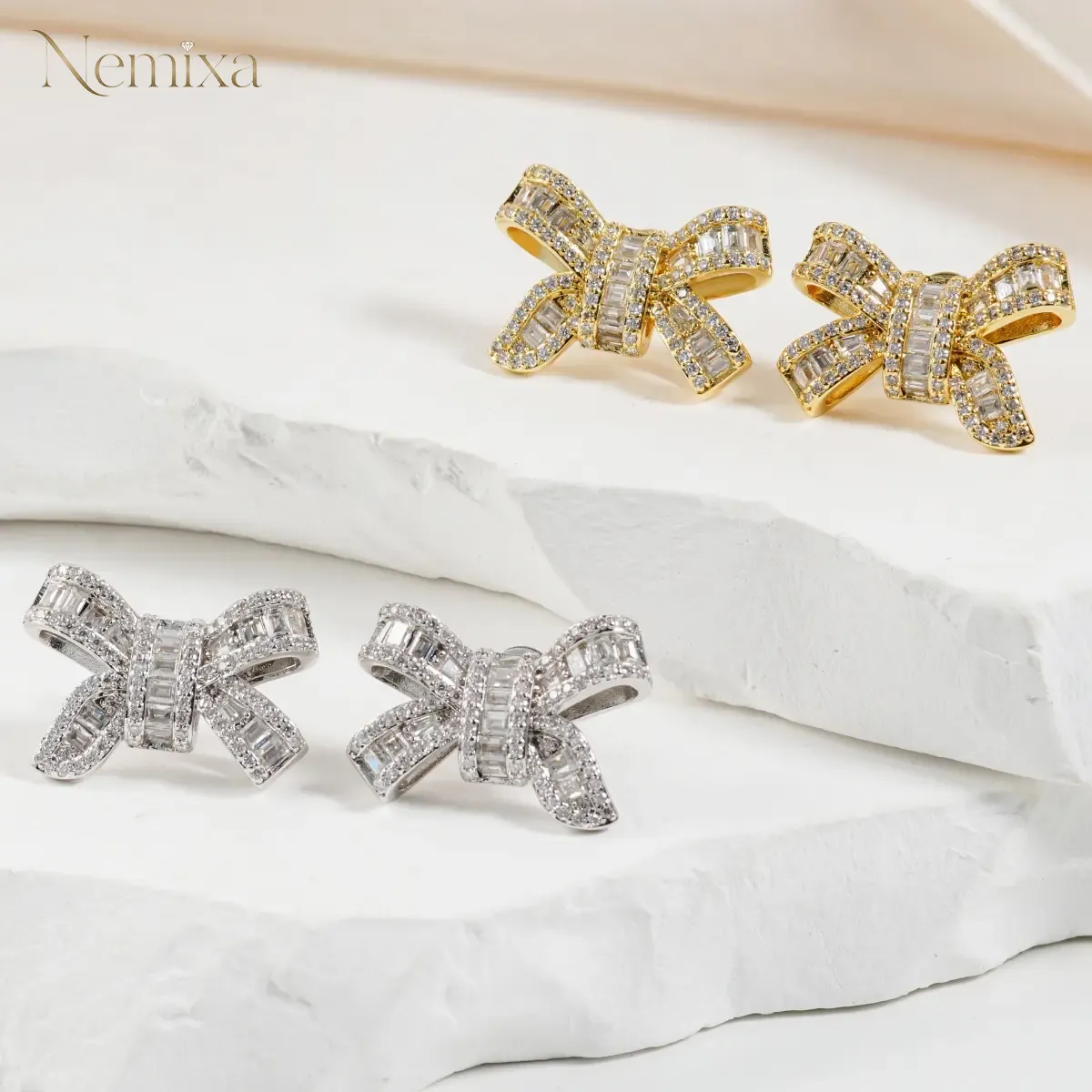 Bow Stud Earrings Bow-knot Earrings Synthetic Moissanite Stud Earrings Jewelry
