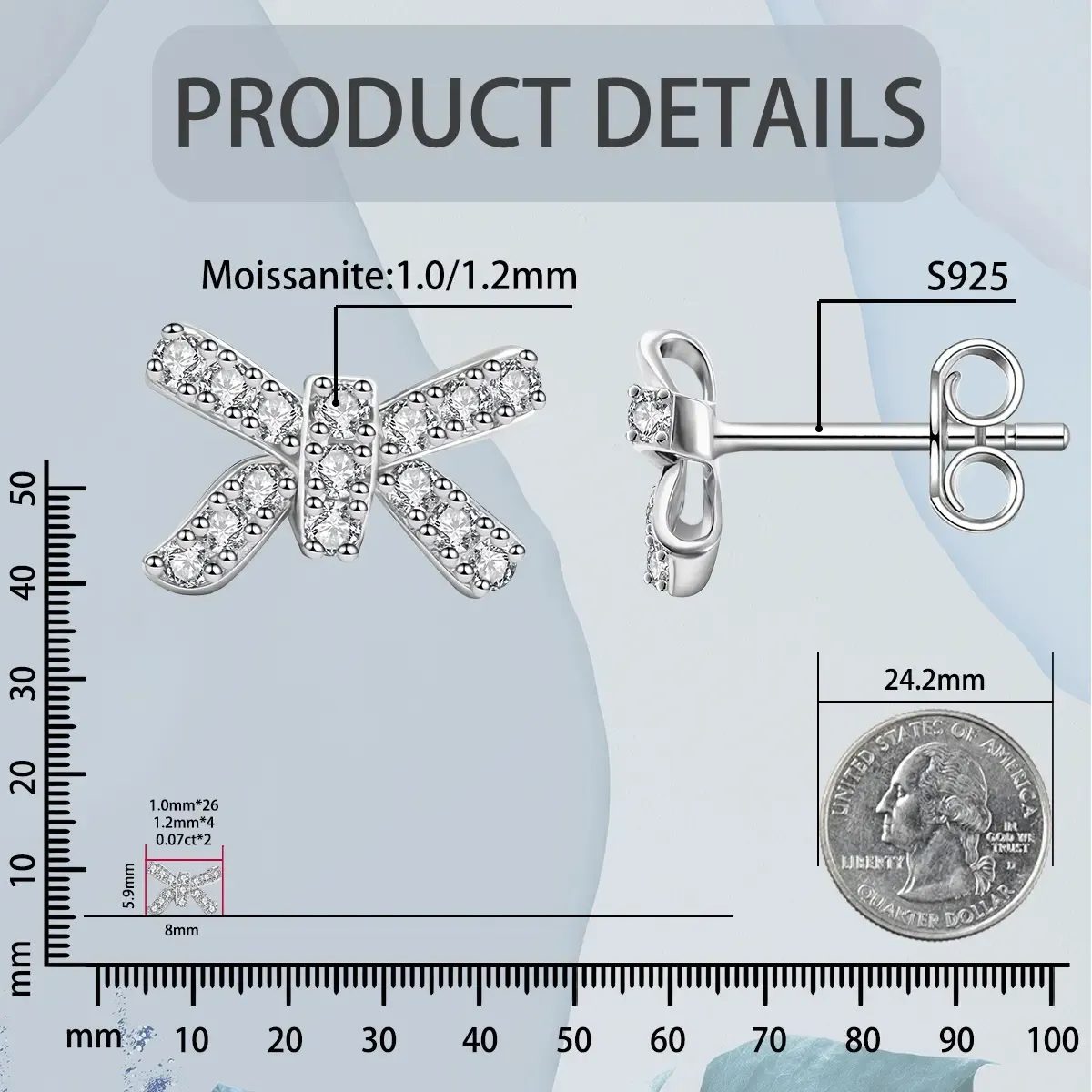 Bow Stud Earrings Bow-knot Earrings Synthetic Moissanite Stud Earrings Jewelry