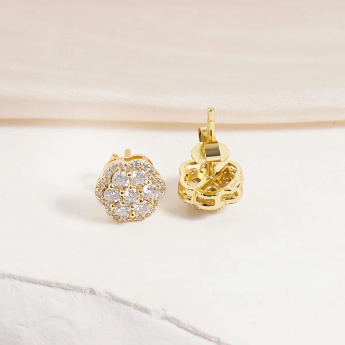 Nemixa S925 Flower Cluster Moissanite Stud Earrings, D Color VVS Lab-Created Moissanite, 0.8 CTW-Nemixa