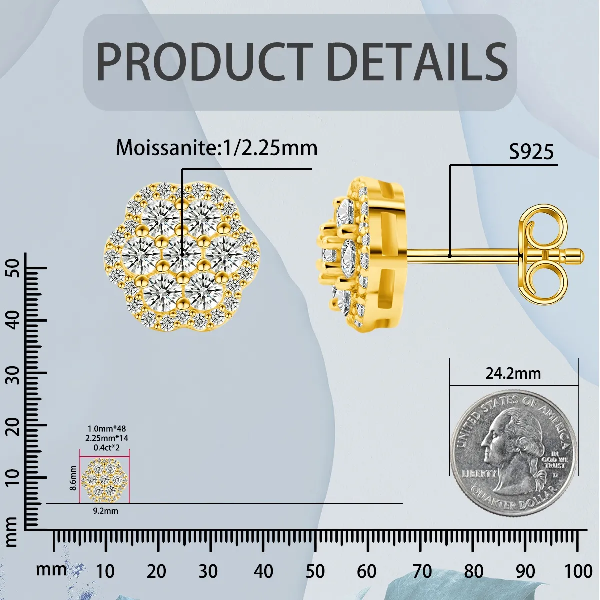 Nemixa S925 Flower Cluster Moissanite Stud Earrings, D Color VVS Lab-Created Moissanite, 0.8 CTW-Nemixa