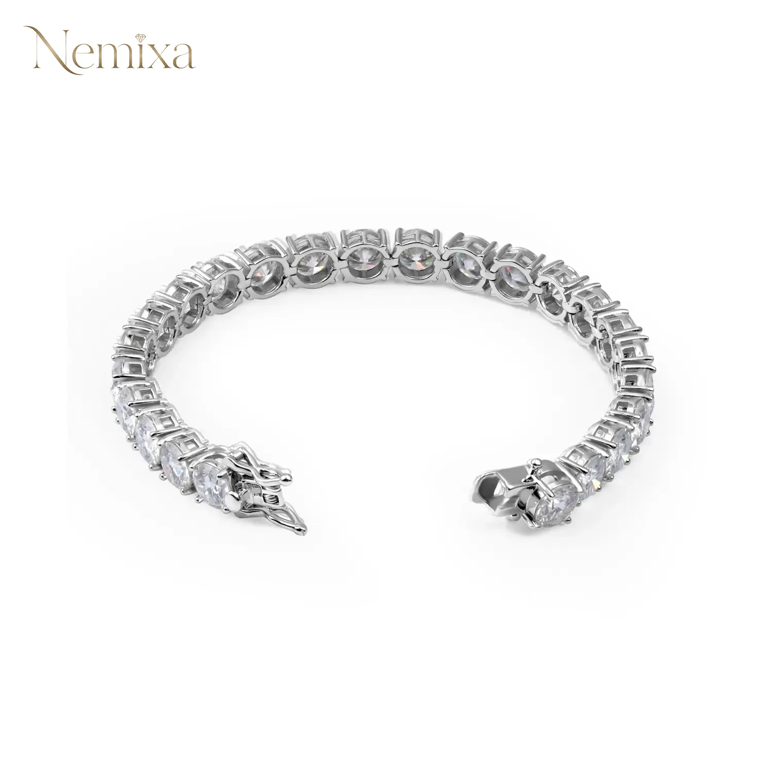 Nemixa Round Lab-Created Moissanite Tennis Bracelet, D Color VVS, 18K Gold-Plated S925 Sterling Silver
