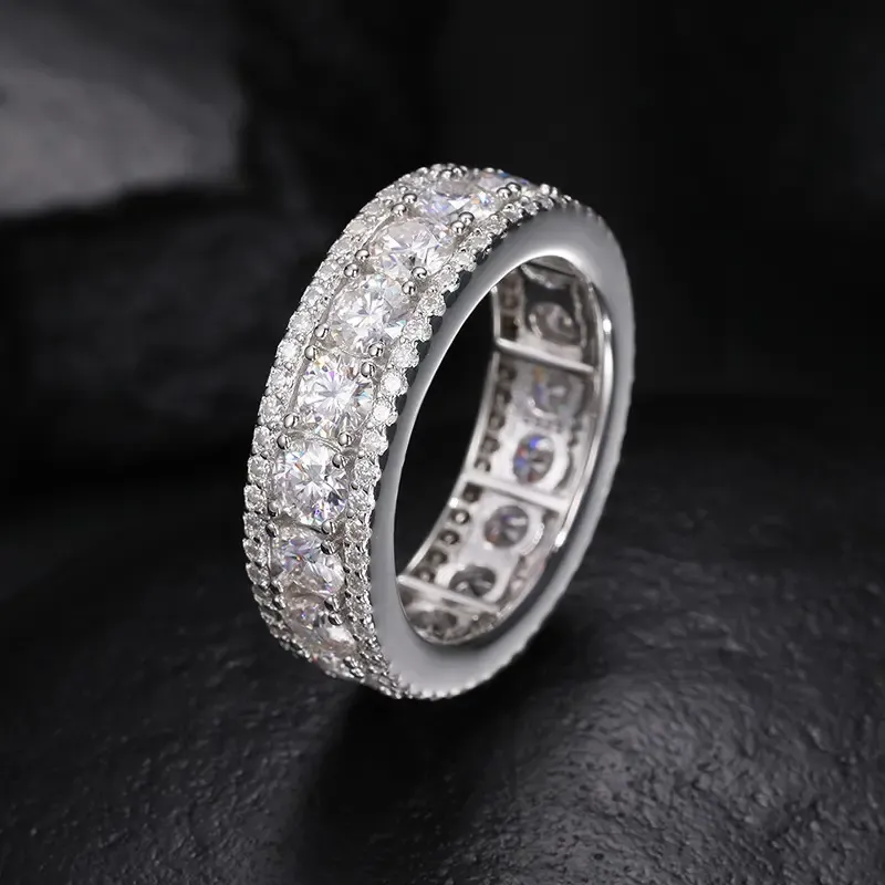 Nemixa Iced-Out Moissanite Band Ring, D Color VVS Lab-Created Moissanite, S925 Silver/Copper, Unisex-Nemixa