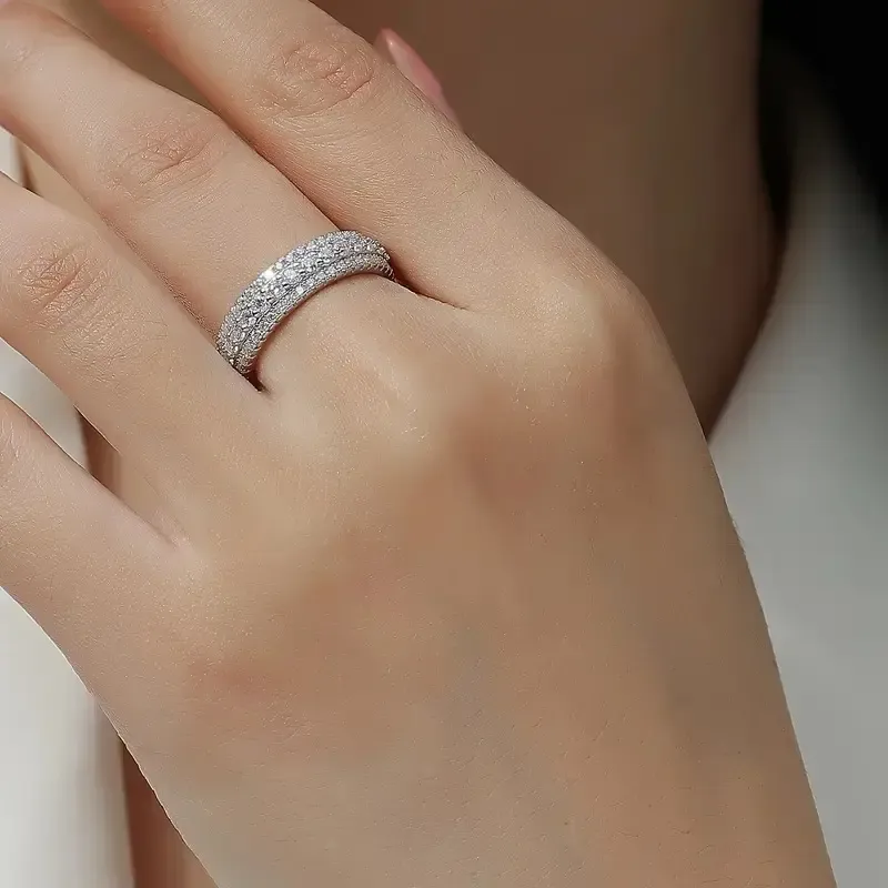 Nemixa Iced-Out Moissanite Band Ring, D Color VVS Lab-Created Moissanite, S925 Silver/Copper, Unisex-Nemixa