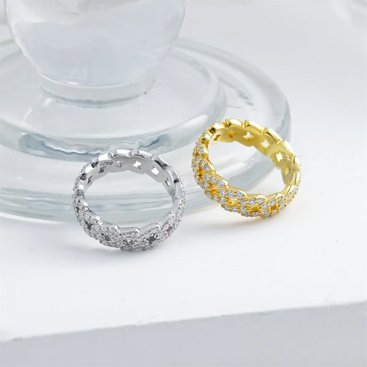 Nemixa S925 Cuban Link Moissanite Ring, D Color VVS Lab-Created Moissanite, Unisex-Nemixa