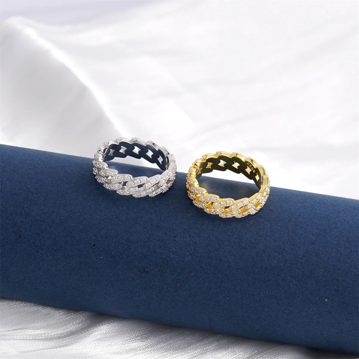 Nemixa S925 Cuban Link Moissanite Ring, D Color VVS Lab-Created Moissanite, Unisex-Nemixa