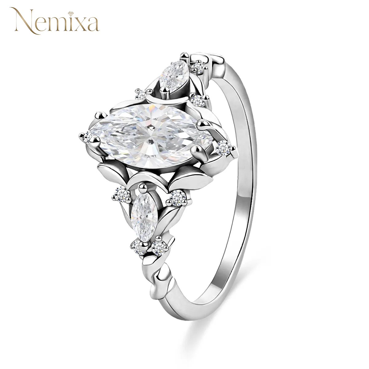 Nemixa Marquise-Cut Lab-Created Moissanite Ring, Solitaire Setting, Silver or Gold-Tone Alloy