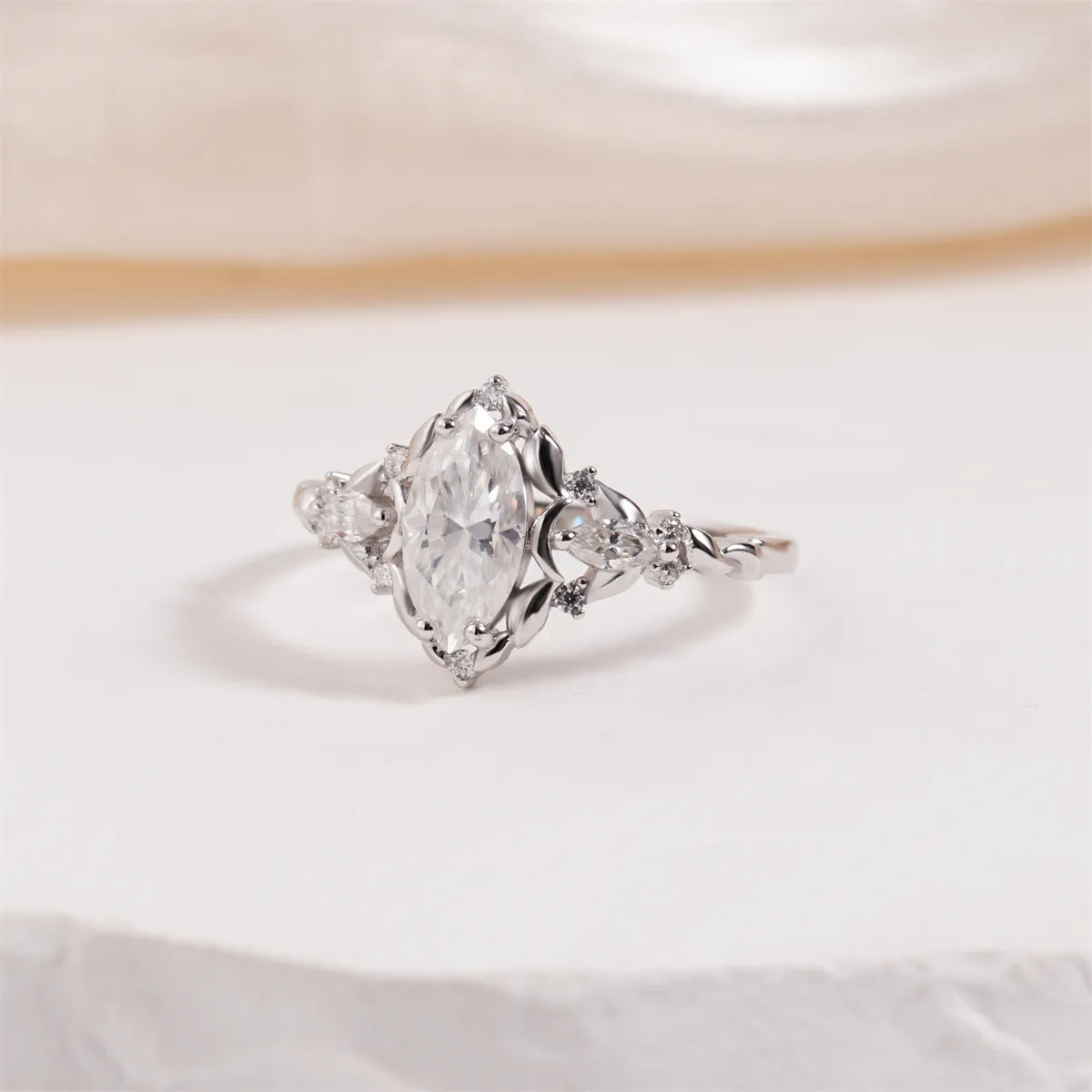 Nemixa 1.28 CTW Marquise Moissanite Engagement Ring, VVS Lab-Created Moissanite, S925 Sterling Silver-Nemixa