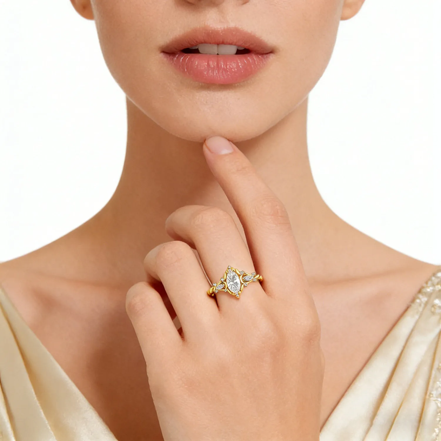 Nemixa 1.28 CTW Marquise Moissanite Engagement Ring, VVS Lab-Created Moissanite, S925 Sterling Silver-Nemixa