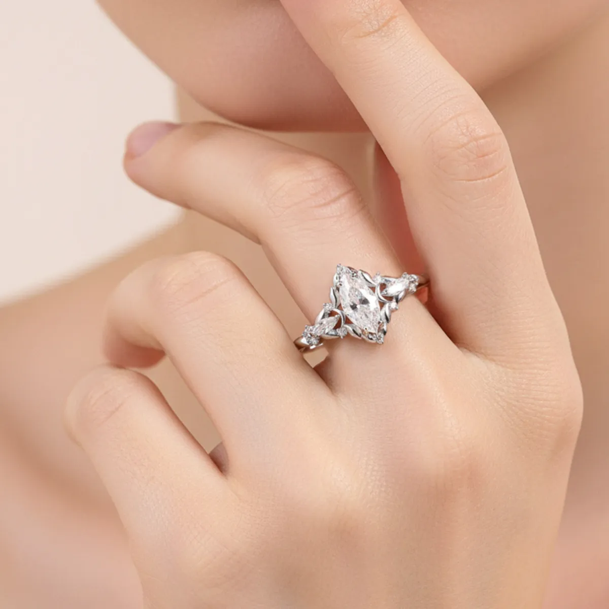 Nemixa 1.28 CTW Marquise Moissanite Engagement Ring, VVS Lab-Created Moissanite, S925 Sterling Silver-Nemixa