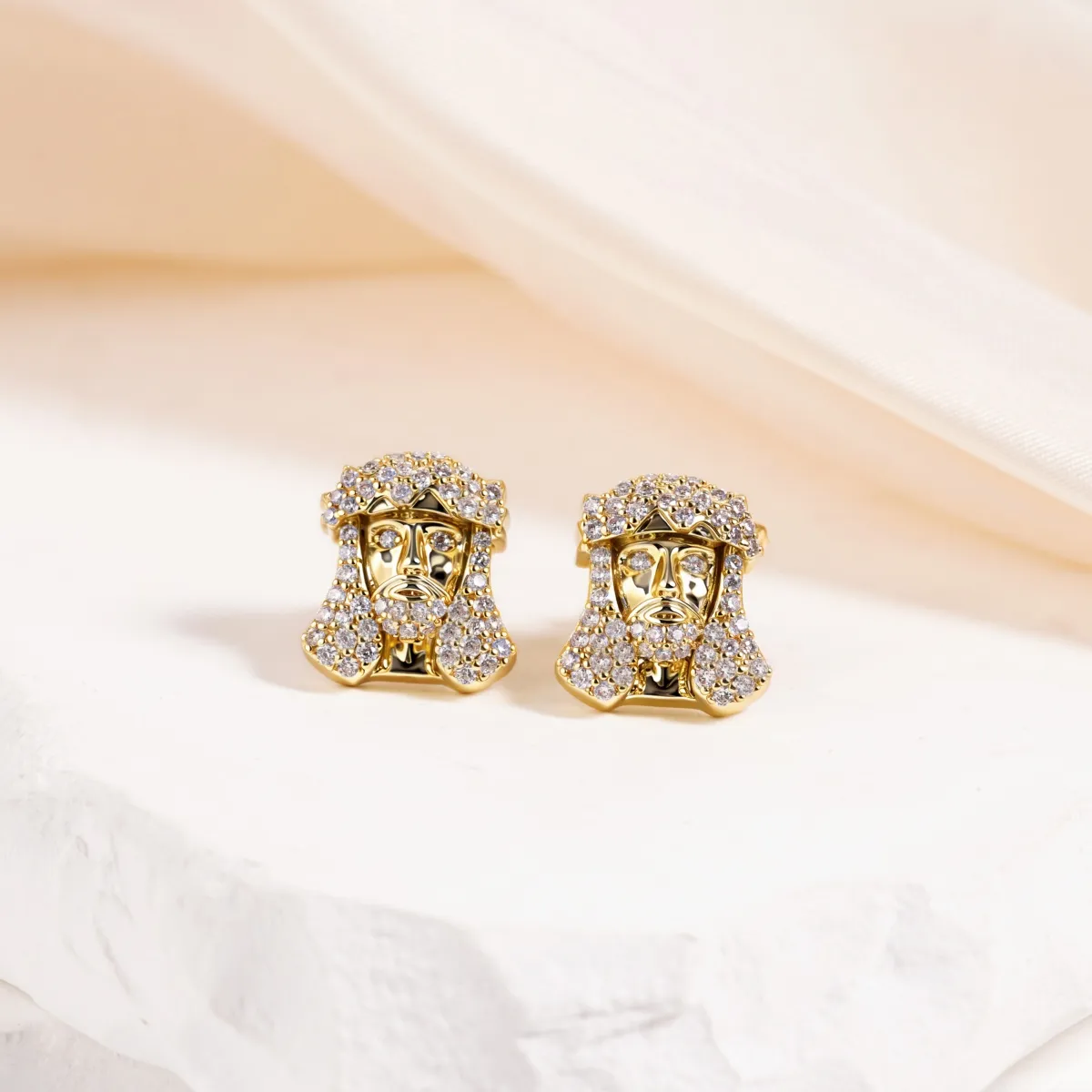 Nemixa Jesus Head Moissanite Stud Earrings, D Color VVS Lab-Created Moissanite, Gold-Tone Copper, 0.7 CTW-Nemixa