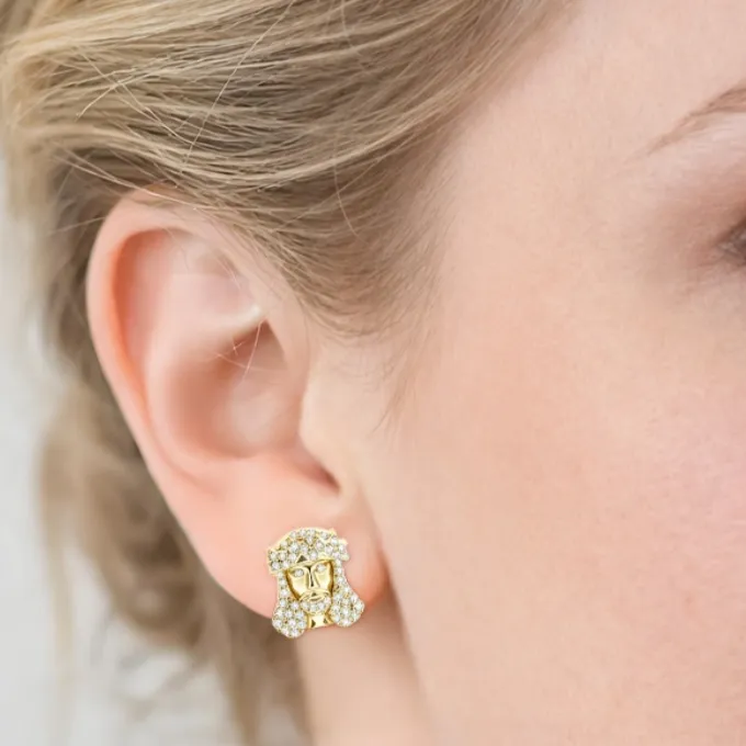Nemixa Jesus Head Moissanite Stud Earrings, D Color VVS Lab-Created Moissanite, Gold-Tone Copper, 0.7 CTW-Nemixa