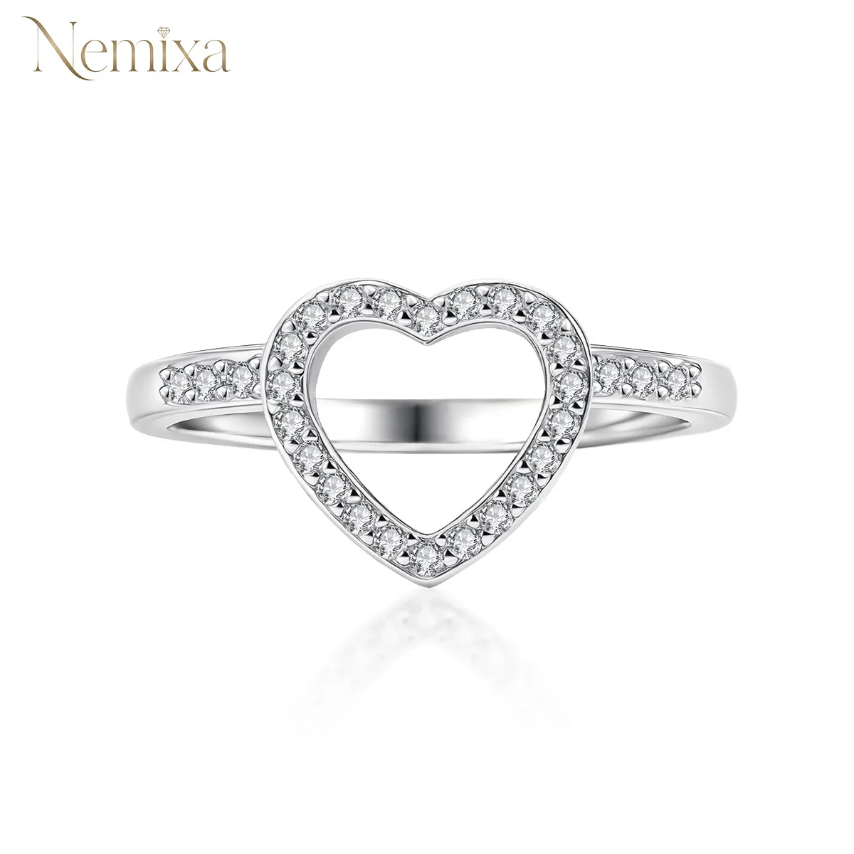 Nemixa Heart Moissanite Stackable Ring Set, D Color VVS Lab-Created Moissanite, A/B or 2-Piece Set-Nemixa