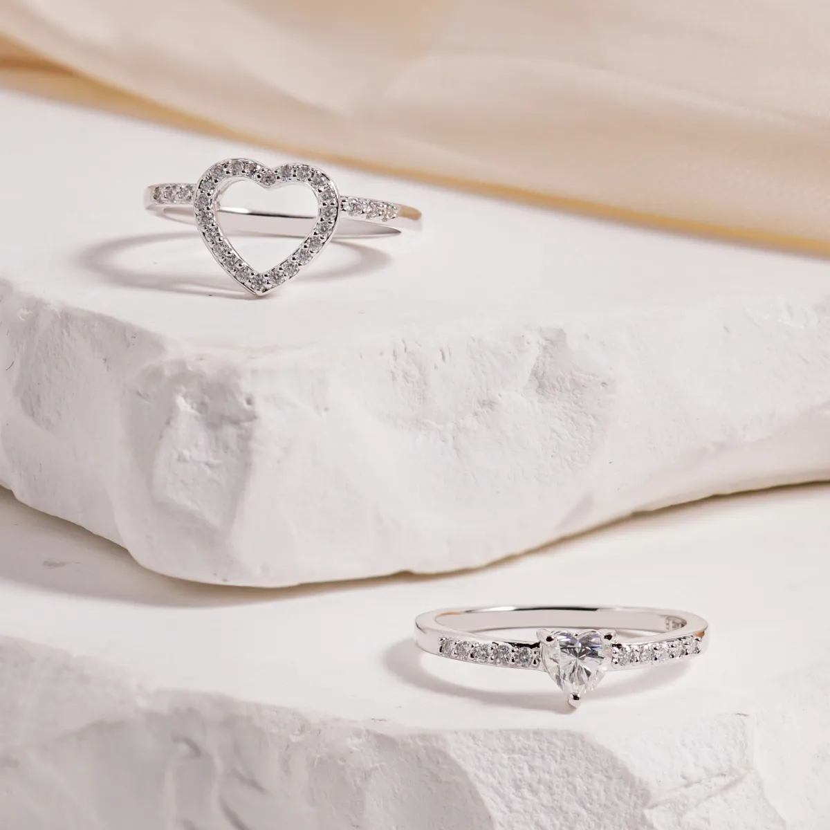 Nemixa Heart Moissanite Stackable Ring Set, D Color VVS Lab-Created Moissanite, A/B or 2-Piece Set-Nemixa