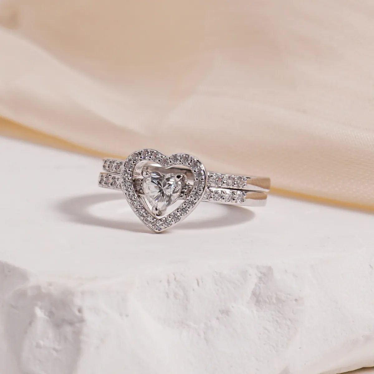 Nemixa Heart Moissanite Stackable Ring Set, D Color VVS Lab-Created Moissanite, A/B or 2-Piece Set-Nemixa
