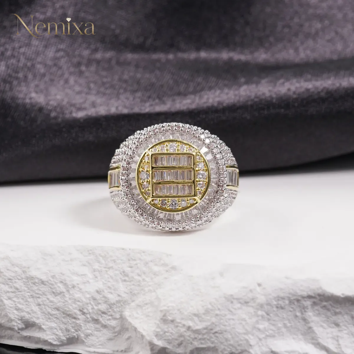 Nemixa 3 CTW Iced-Out Moissanite Band Ring, VVS Lab-Created Moissanite, Mixed-Cut Copper Hip Hop Ring-Nemixa