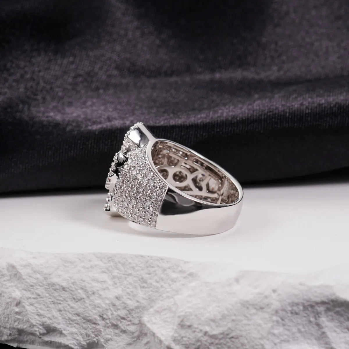 Nemixa 2 CTW Iced-Out Cross Moissanite Ring, VVS Lab-Created Moissanite, Gothic Hip Hop Copper Ring-Nemixa