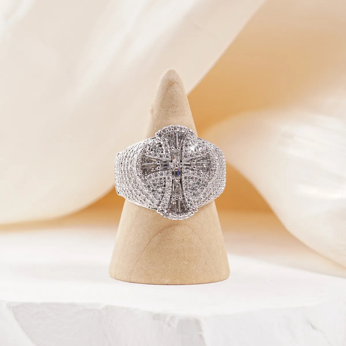 Nemixa 2 CTW Iced-Out Cross Moissanite Ring, VVS Lab-Created Moissanite, Gothic Hip Hop Copper Ring-Nemixa