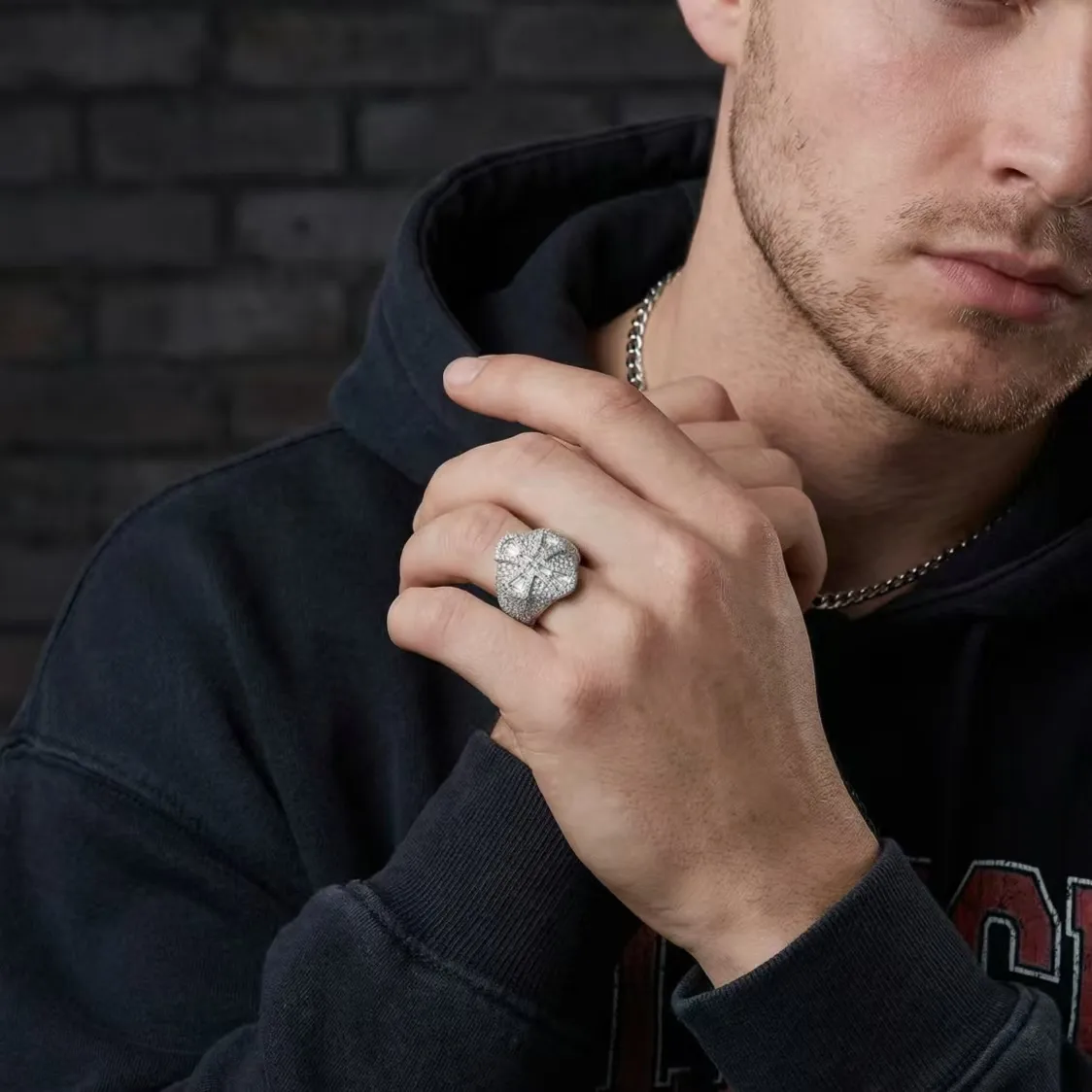 Nemixa 2 CTW Iced-Out Cross Moissanite Ring, VVS Lab-Created Moissanite, Gothic Hip Hop Copper Ring-Nemixa