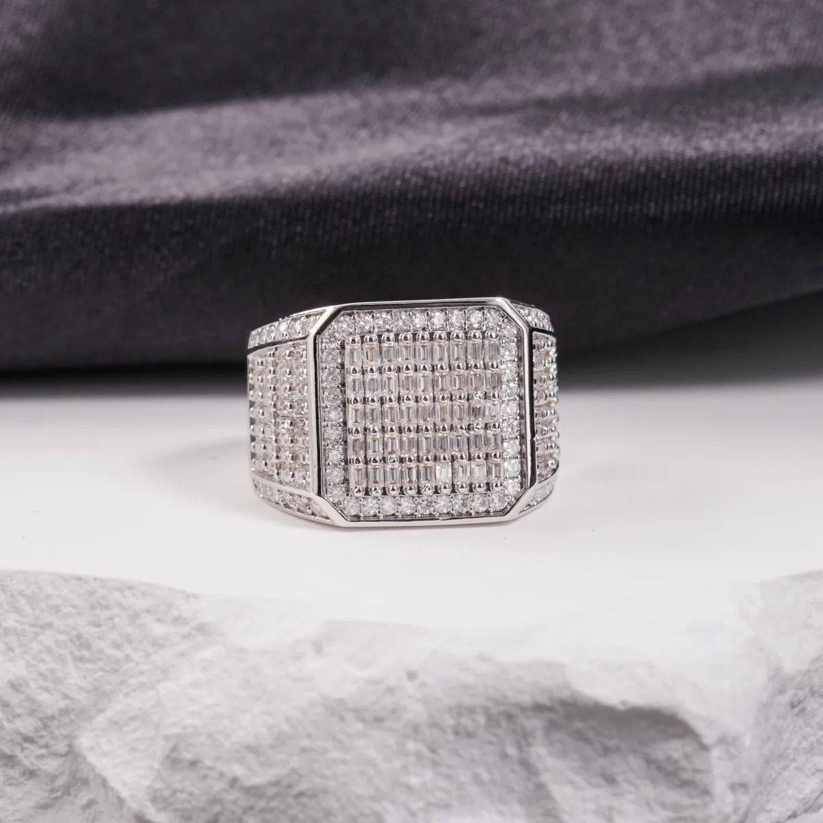 Nemixa 1.8 CTW Square Signet Moissanite Ring, VVS Lab-Created Moissanite, Iced-Out Unisex Hip Hop Ring-Nemixa