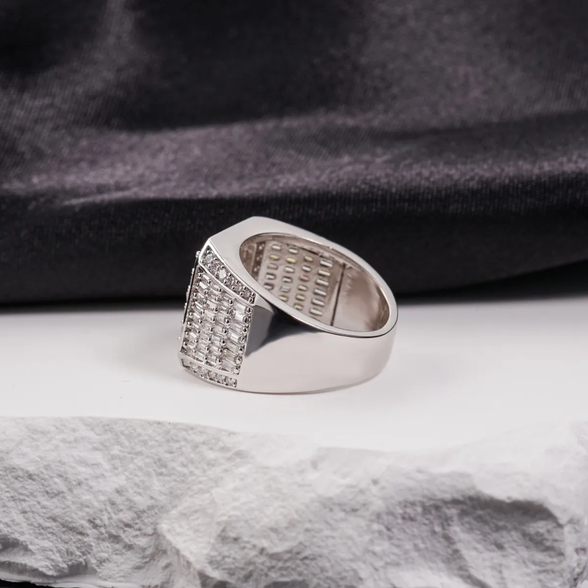 Nemixa 1.8 CTW Square Signet Moissanite Ring, VVS Lab-Created Moissanite, Iced-Out Unisex Hip Hop Ring-Nemixa