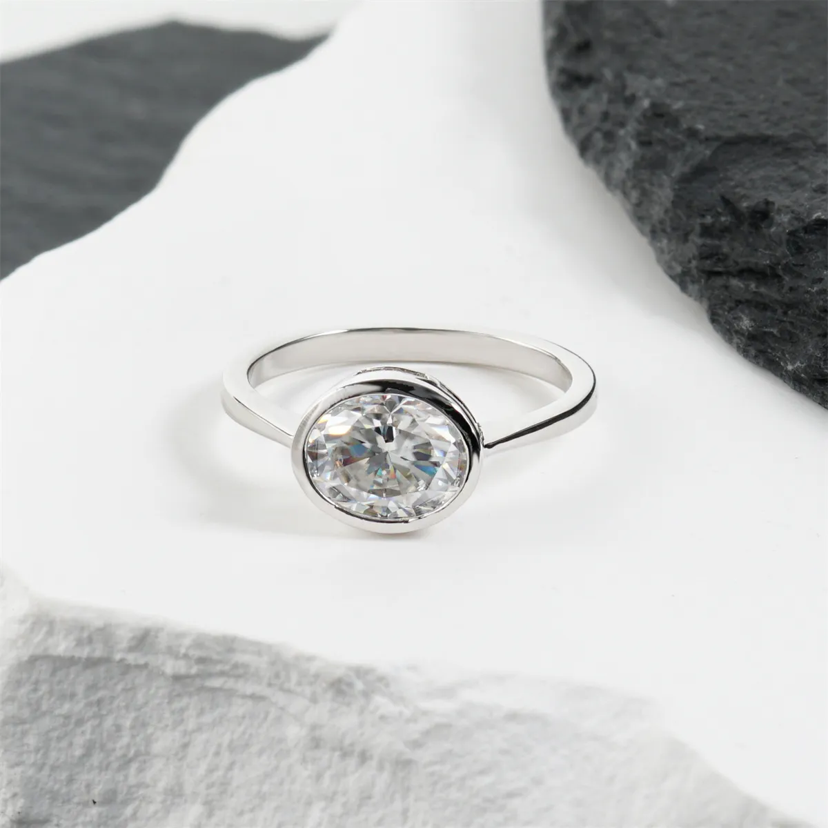 Nemixa 2 CT East-West Oval Moissanite Ring, D Color VVS Lab-Created Moissanite, Bezel-Set Copper Band-Nemixa