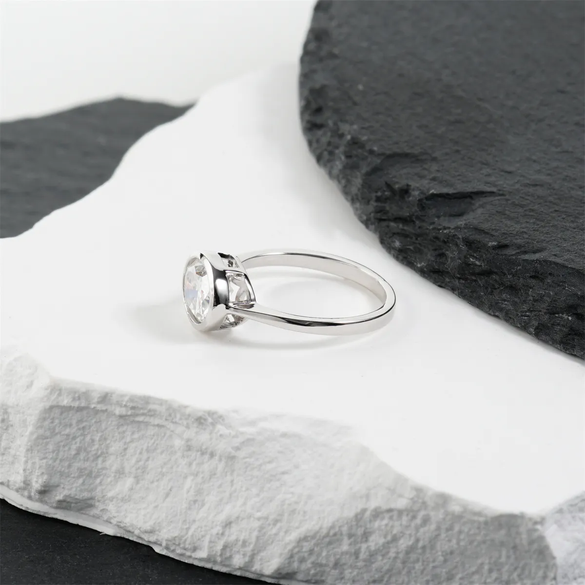 Nemixa 2 CT East-West Oval Moissanite Ring, D Color VVS Lab-Created Moissanite, Bezel-Set Copper Band-Nemixa