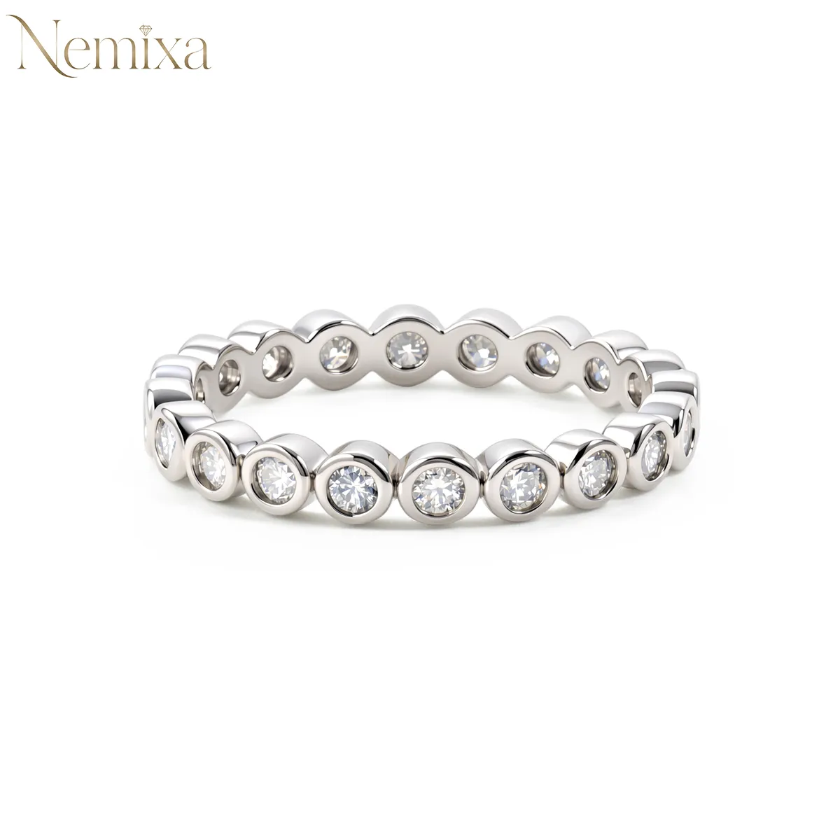 Nemixa Lab-Created Moissanite Bubble Bezel-Set Eternity Band Ring, Silver-Tone Copper, Wedding Band