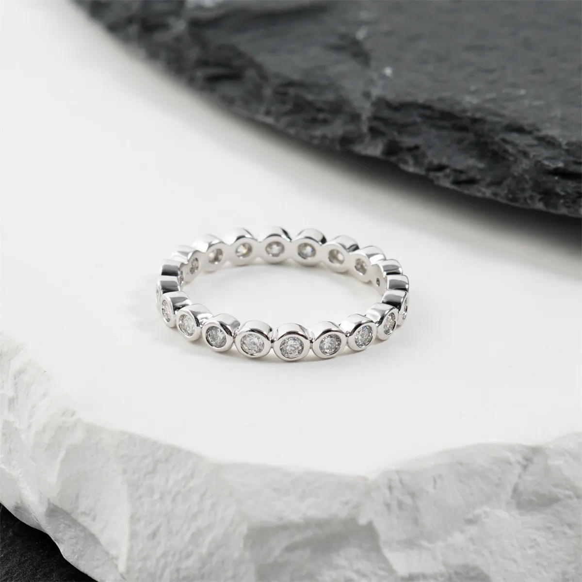 Nemixa Bubble Bezel Moissanite Eternity Ring, D Color VVS Lab-Created Moissanite, Copper Band-Nemixa