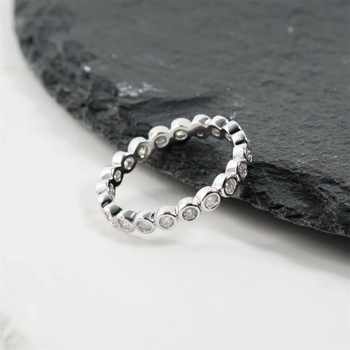 Nemixa Bubble Bezel Moissanite Eternity Ring, D Color VVS Lab-Created Moissanite, Copper Band-Nemixa
