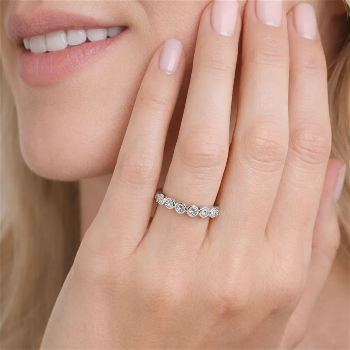 Nemixa Bubble Bezel Moissanite Eternity Ring, D Color VVS Lab-Created Moissanite, Copper Band-Nemixa