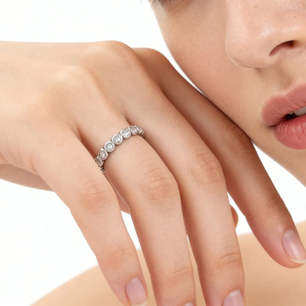 Nemixa Bubble Bezel Moissanite Eternity Ring, D Color VVS Lab-Created Moissanite, Copper Band-Nemixa