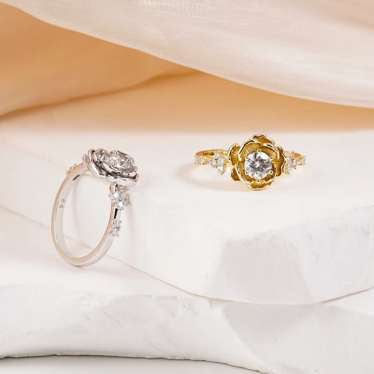 Nemixa 0.6 CTW Rose Flower Moissanite Ring, D Color VVS Lab-Created Moissanite, Copper-Nemixa