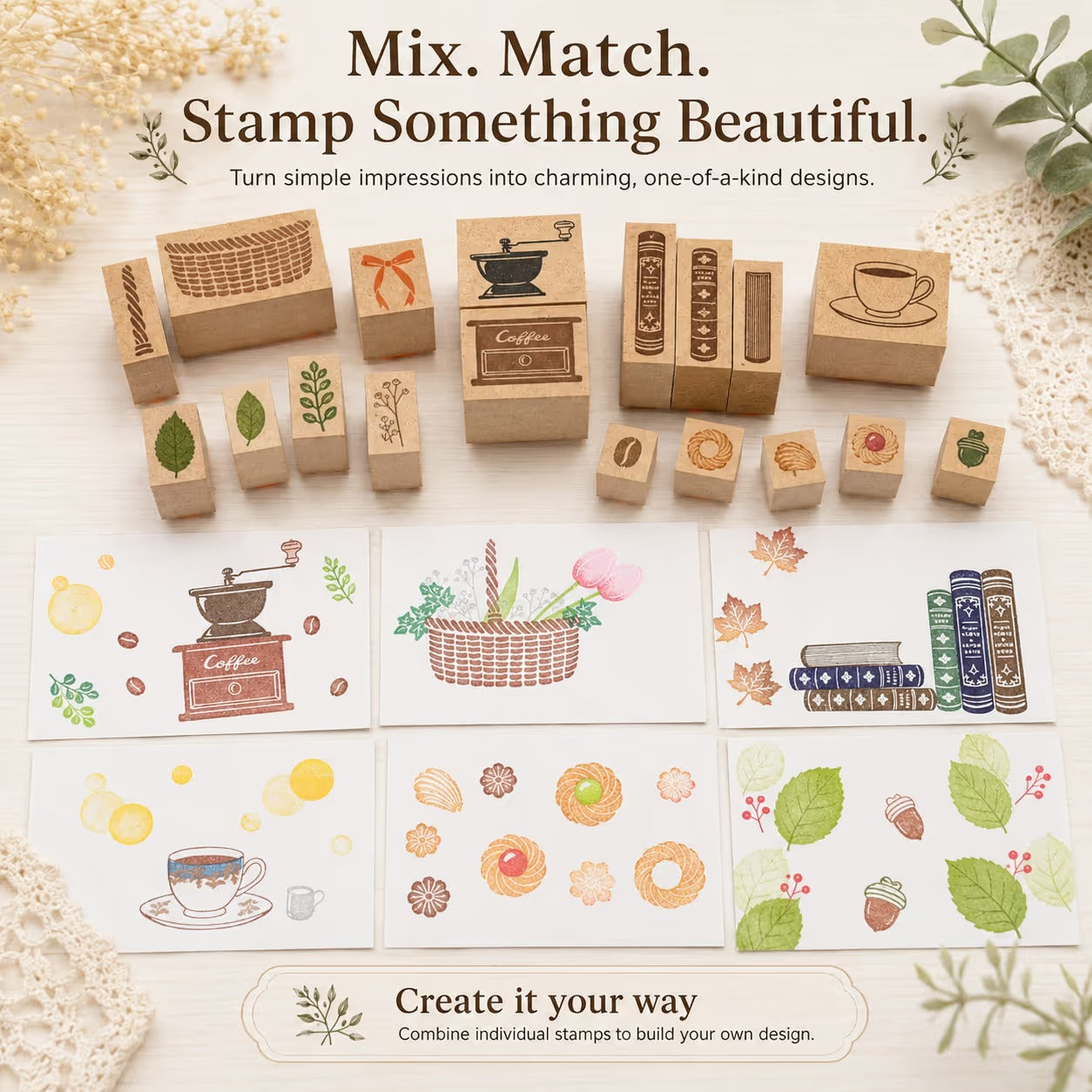 🌿 Mix & Match-Bastelstempel auf Holz ✨