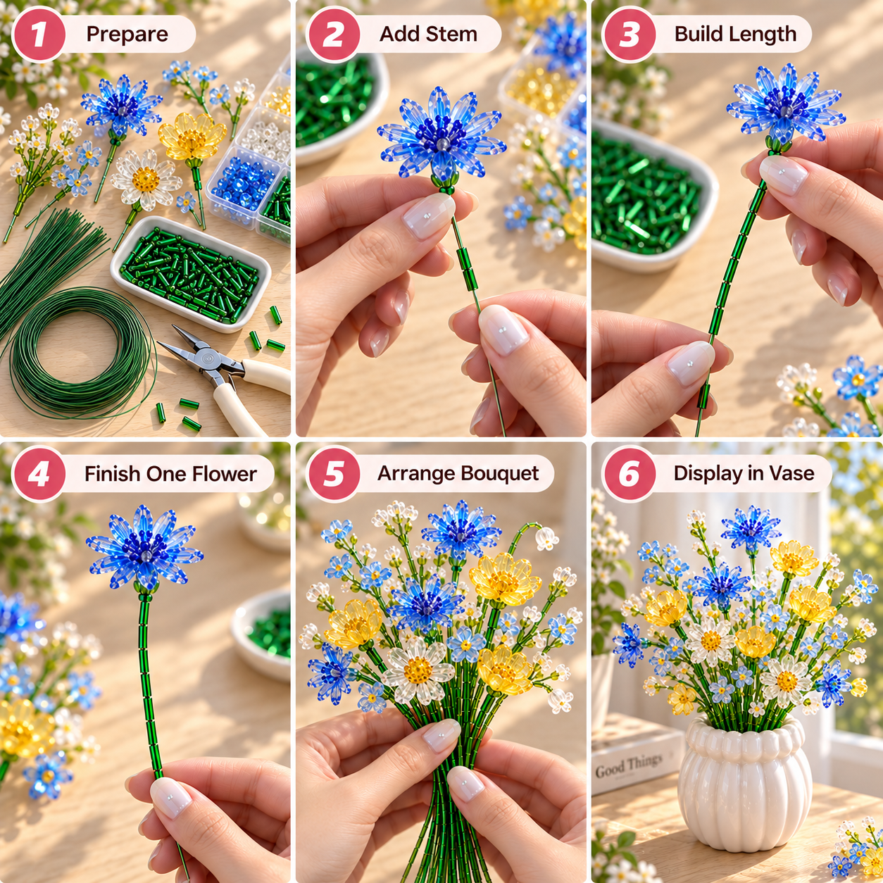 ⏳ Letzter Tag: 49 % Rabatt – 🌼✨DIY-Set für einen Wildblumenstrauß aus Perlen – Handgefertigtes Bastelset mit Kristallblumen🌸✨