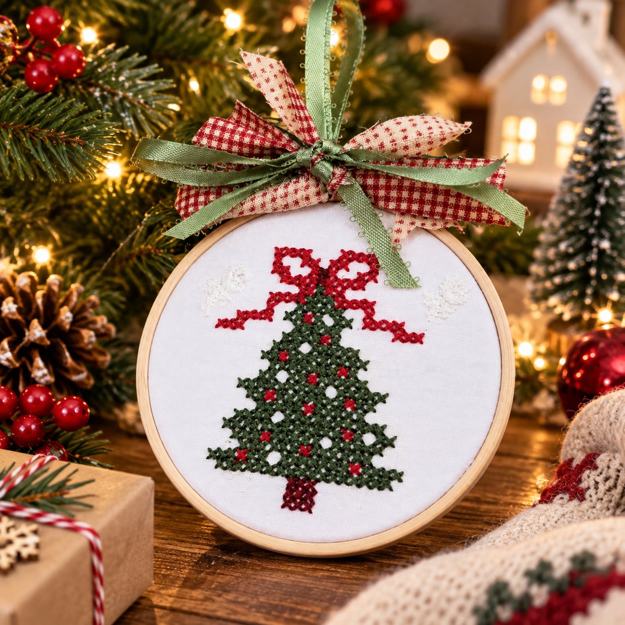   🎄Komplettes DIY-Set für gestickte Weihnachtsanhänger
