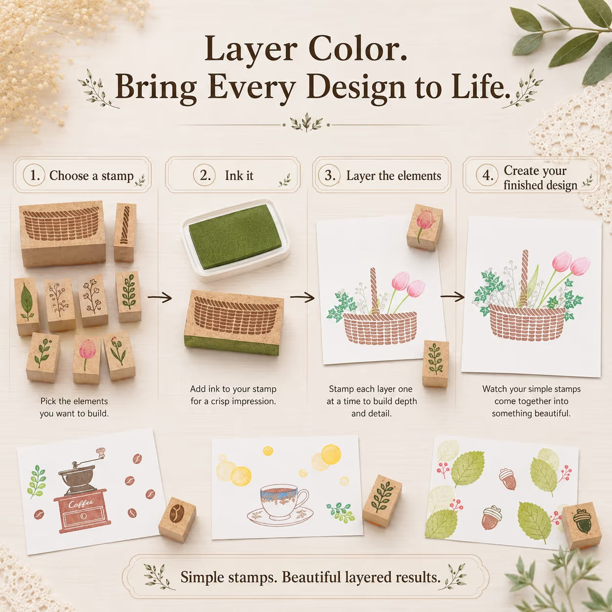 🌿 Mix & Match-Bastelstempel auf Holz ✨