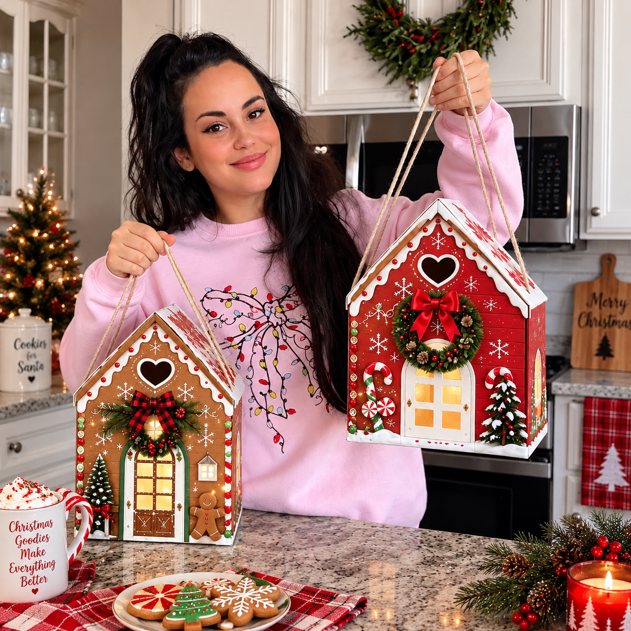 Geschenkbox „Christmas Magic House“ – Kreative 3D-Geschenkverpackung im Weihnachtsdesign zum Halten