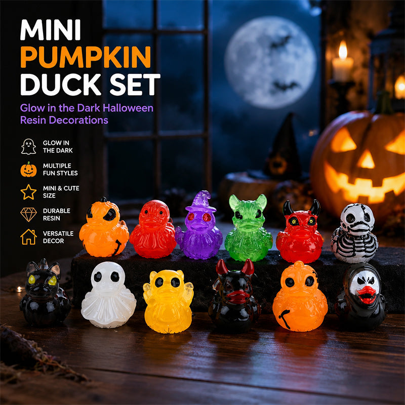 🎃🐤 Halloween-Mini-Enten aus Kunstharz – 12 gruselige Motive, winzige Deko-Figuren (1 Zoll)
