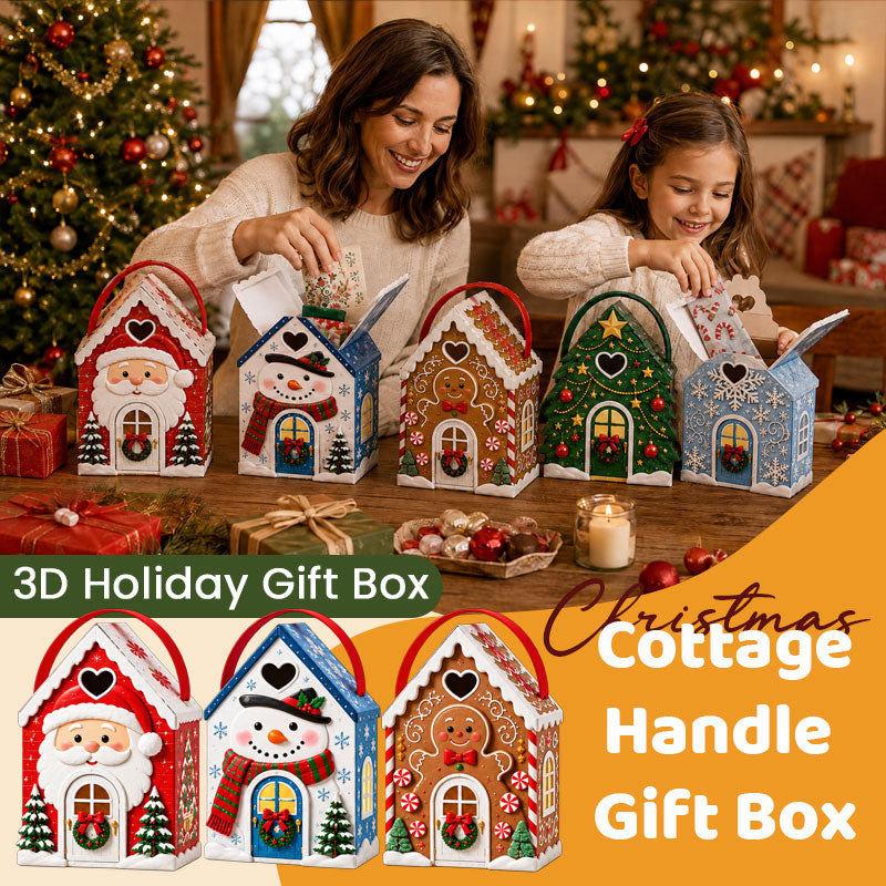 Geschenkbox „Christmas Cottage“ mit Griff – 3D-Geschenkverpackung für Weihnachtssüßigkeiten und Plätzchen