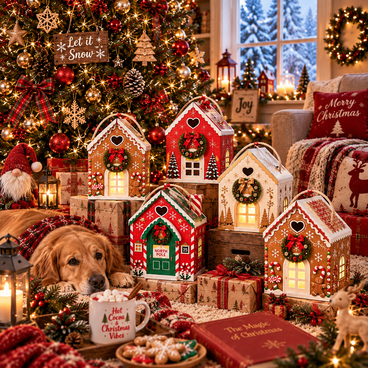 Geschenkbox „Christmas Magic House“ – Kreative 3D-Geschenkverpackung im Weihnachtsdesign zum Halten